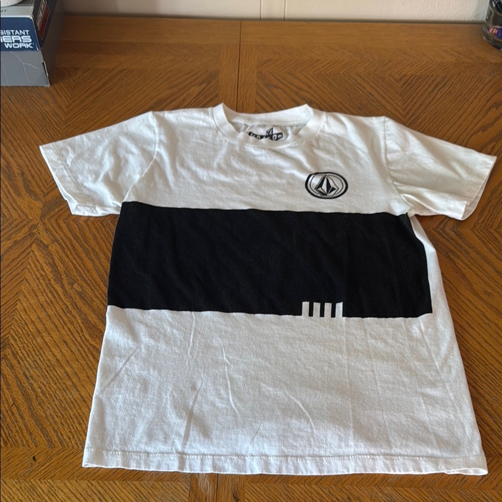 Volcom White Tee with Black Stripe
